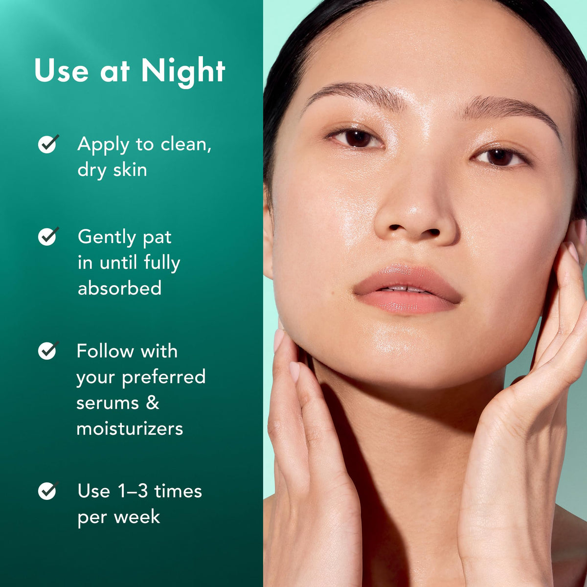 Rael serum staged in a bathroom routine suggesting nightly use