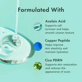 Rael pipette droplet touching skin, illustrates easy absorption and hydration