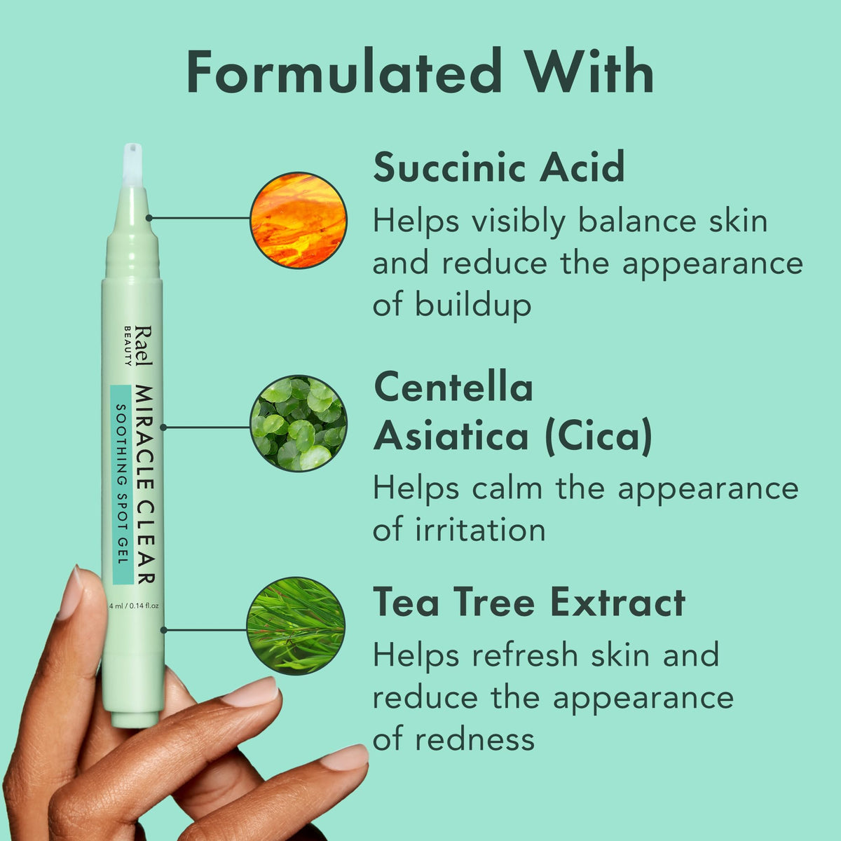 Rael clear gel texture on fingertip showing fast-drying, lightweight finish