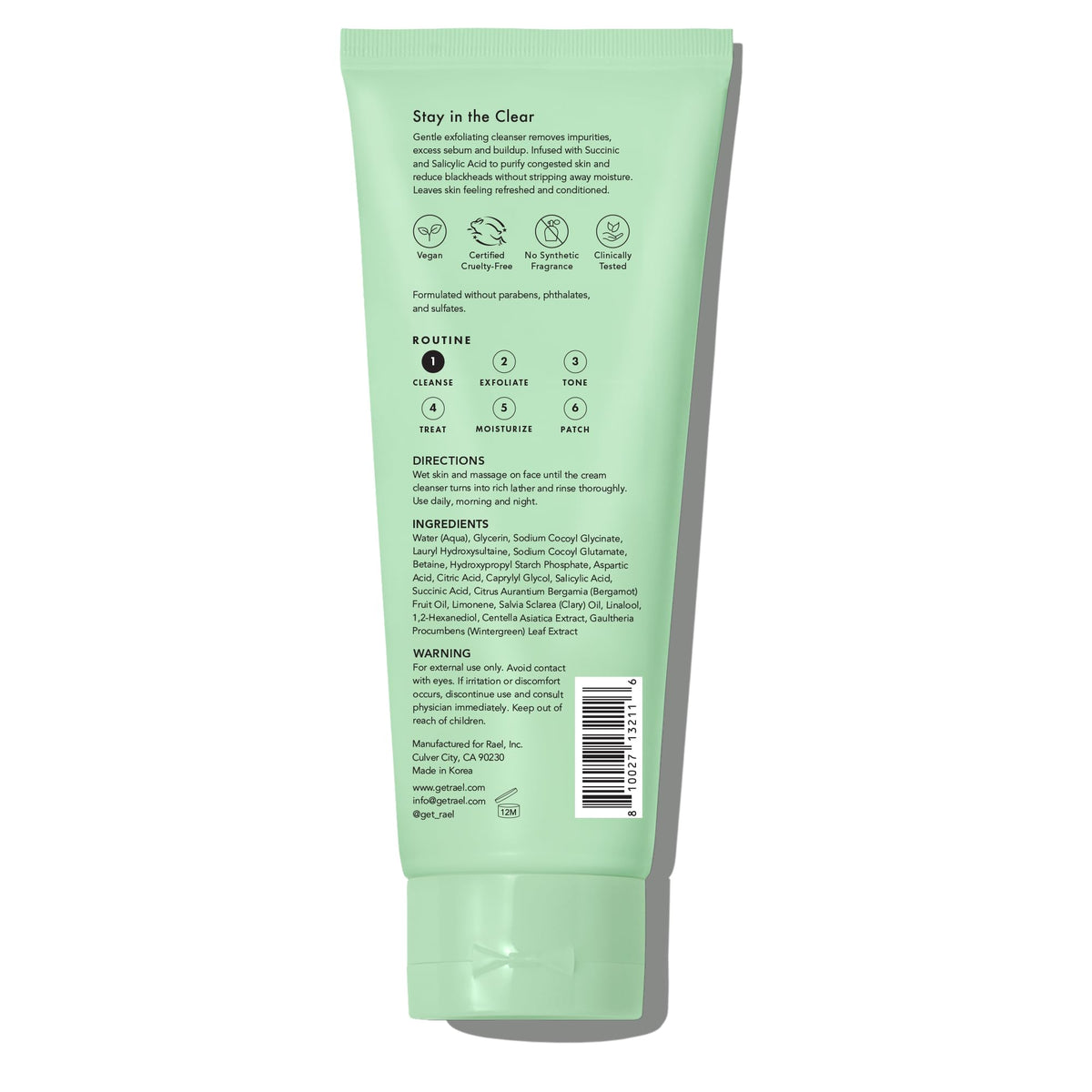 Rael packaging label close-up showing clean ingredient callouts and benefits