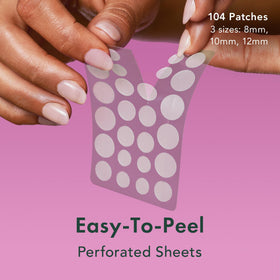 Rael close-up of a single sheet of patches, highlighting easy peel benefit