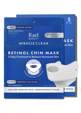 Rael front packaging of retinol chin mask showing kit benefits