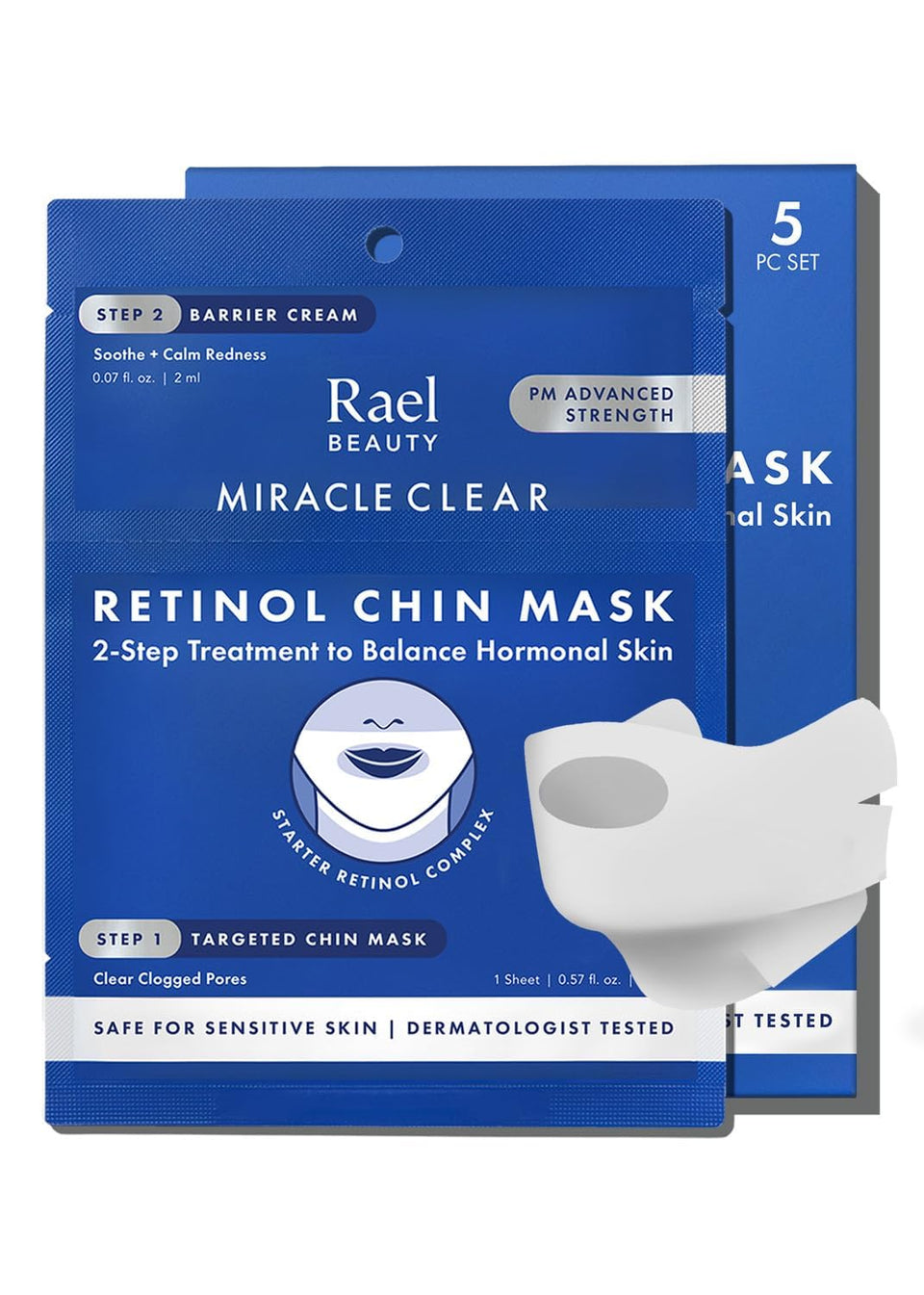 Rael front packaging of retinol chin mask showing kit benefits