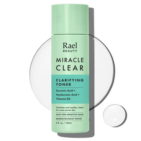 Rael front bottle view showing clear toner and minimalist label for easy identification