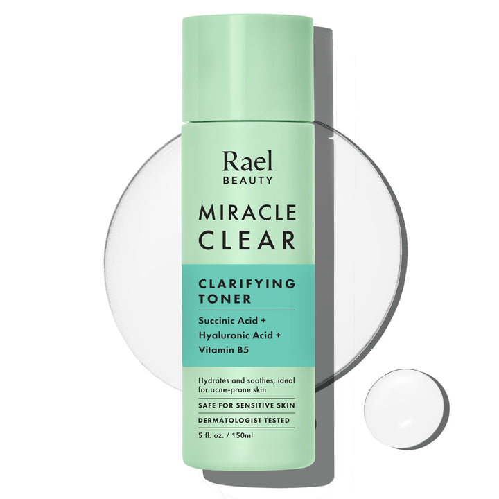 Rael front bottle view showing clear toner and minimalist label for easy identification