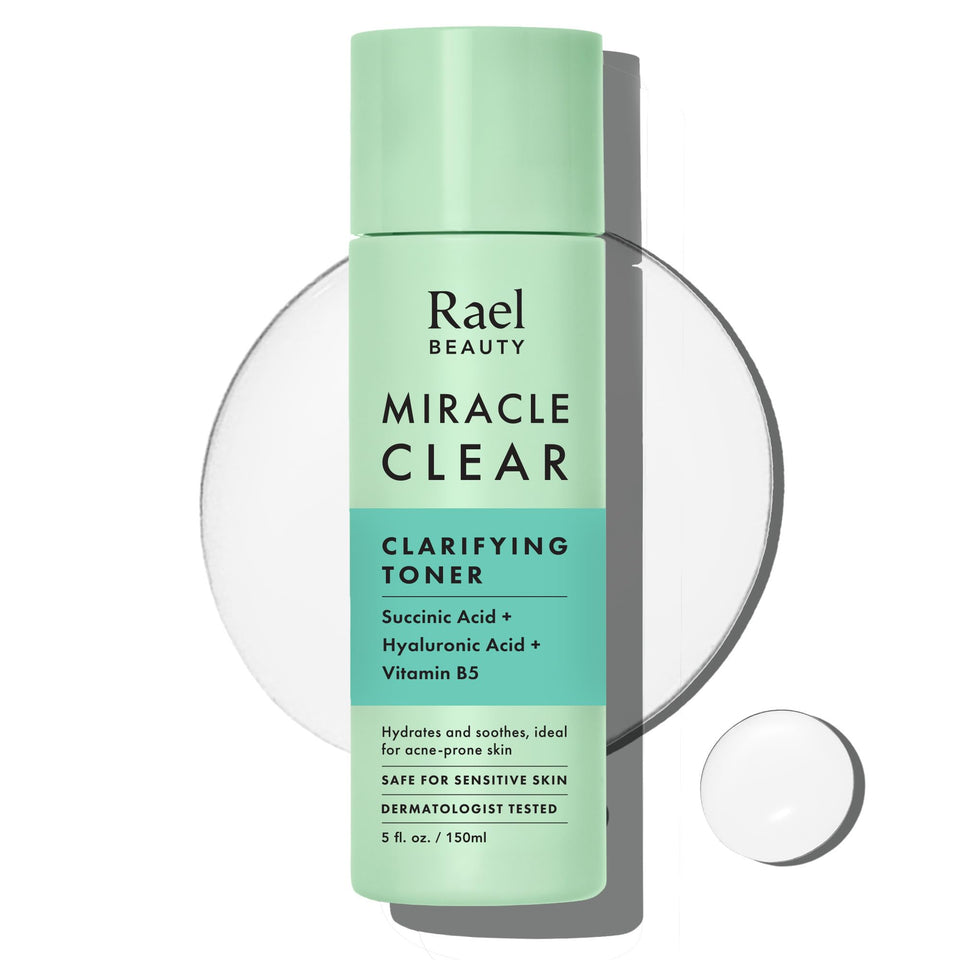 Rael front bottle view showing clear toner and minimalist label for easy identification