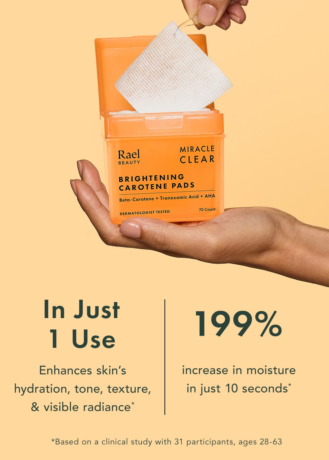 Rael pad held in hand to show scale and easy, single-pad use