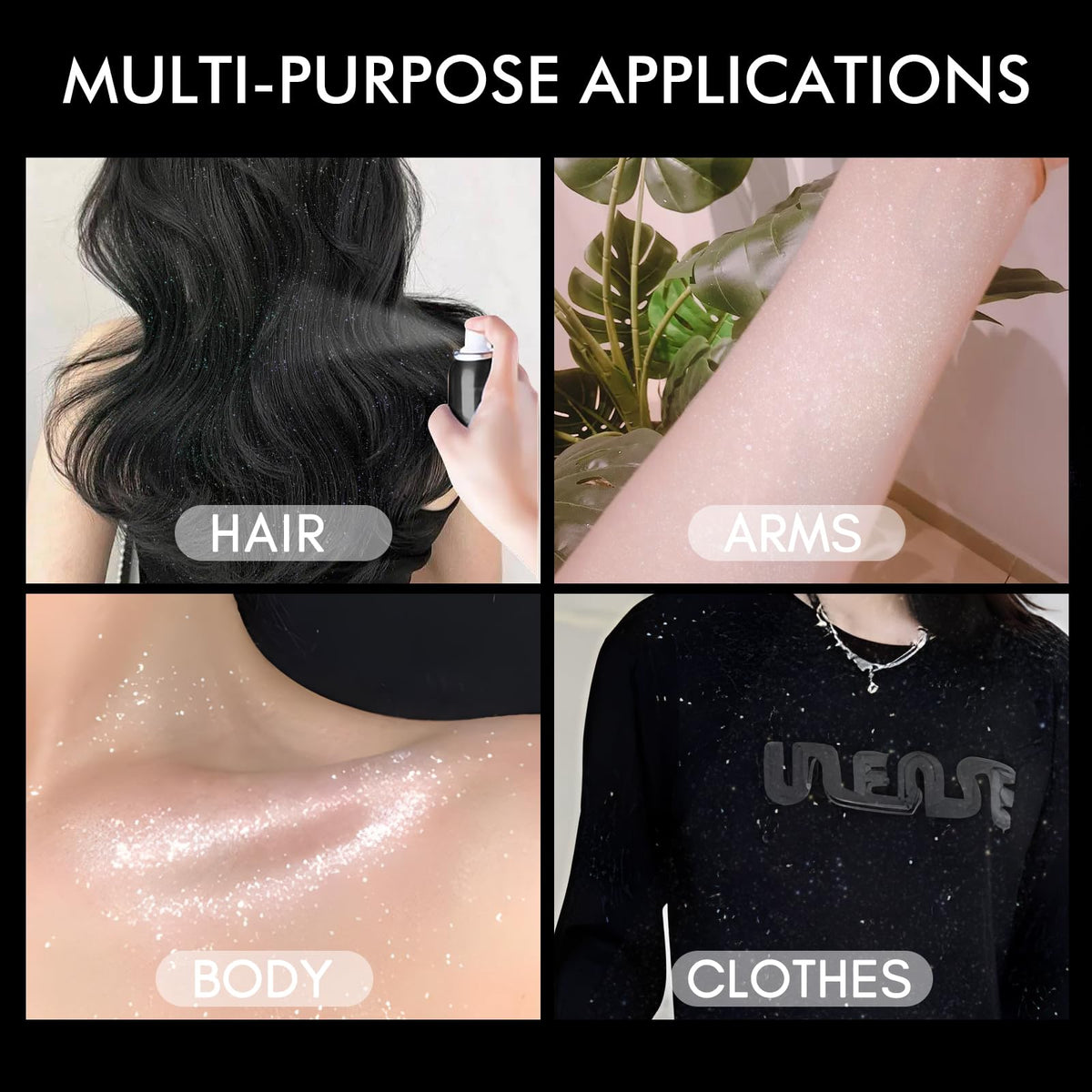 Ragkun glitter applied in hair highlighting stage-ready shine and styling impact