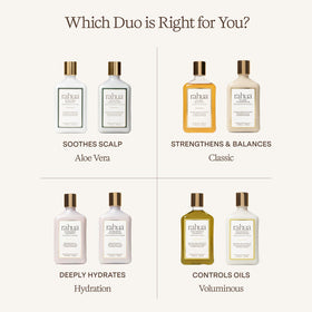 Rahua conditioner bottle staged with Amazonian plants underscoring sustainable sourcing