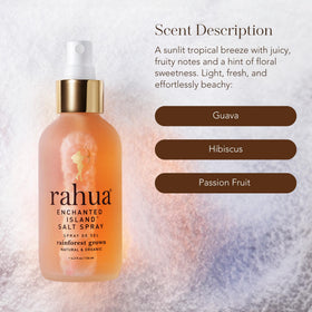 Rahua bottle held in hand to show size and portability for travel-friendly styling