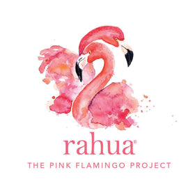 Ingredients display with pink sea salt and tropical botanicals showing Rahua's plant-powered formula