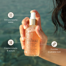Rahua label close-up highlighting ingredients and clean-beauty benefits on the bottle
