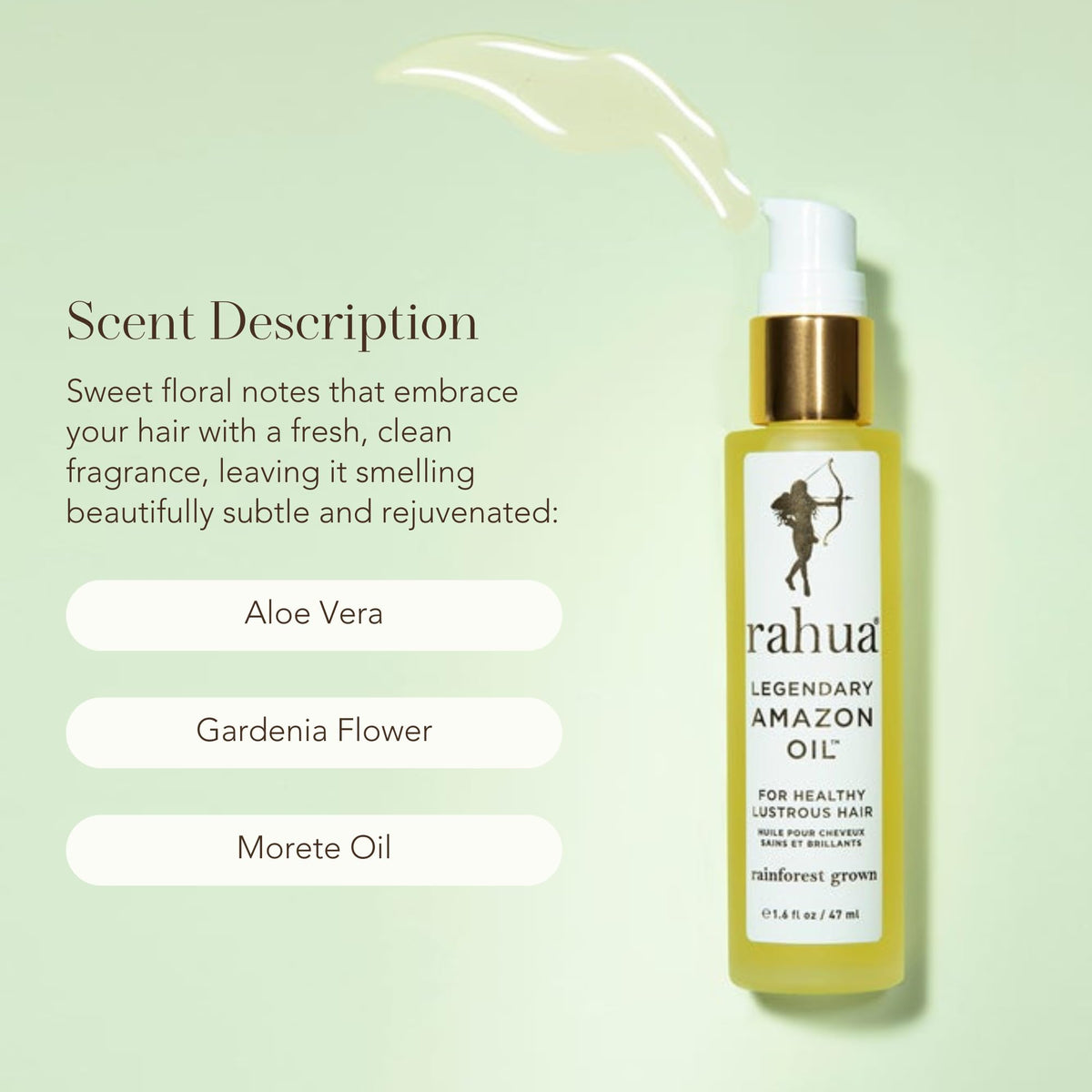 Rahua oil held in hand for scale highlighting compact 1.6 fl oz travel-friendly size