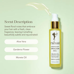 Rahua oil held in hand for scale highlighting compact 1.6 fl oz travel-friendly size