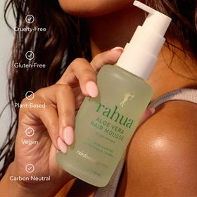 Rahua ingredients display with Rahua oil aloe guayusa for nourishment