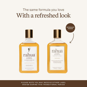 Rahua pump and label close-up highlighting easy dispensing and ingredient transparency
