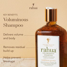 Rahua shampoo texture on palm demonstrating lightweight spreadability