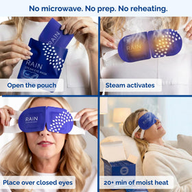 Rain mask tucked into travel bag illustrating portability and on-the-go relief