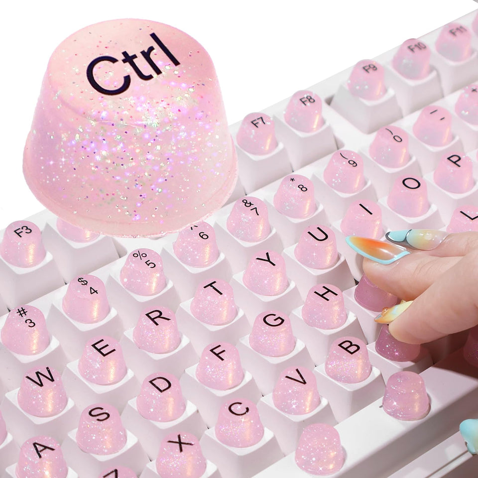 Raised Button front packaging showing pink glitter keycaps and quantity benefit