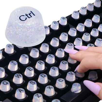 Raised Button front packaging showing clear glitter keycaps and 128pcs set for convenience