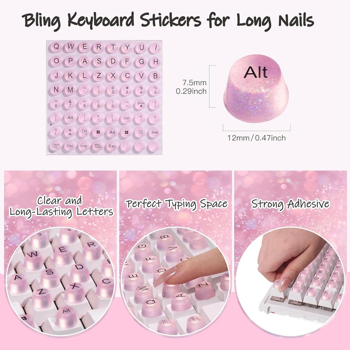 Raised Button keycap installed on keyboard while typing for nail protection