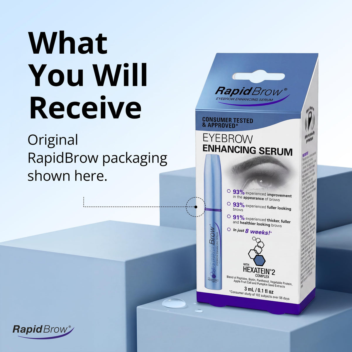 RapidBrow on vanity in morning setting suggesting simple daily use