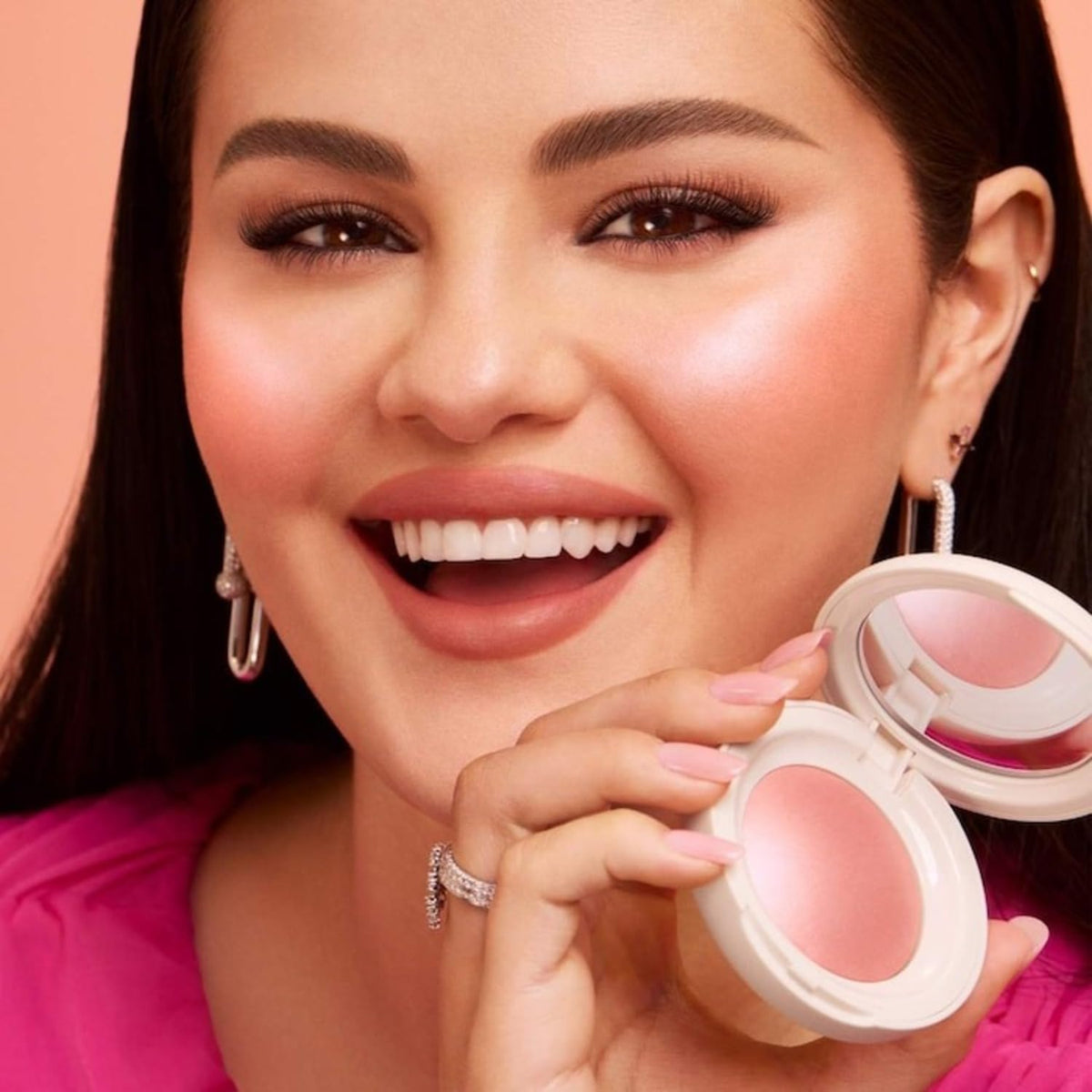 Rare Beauty Cheer close-up of powder surface highlighting finely milled formula