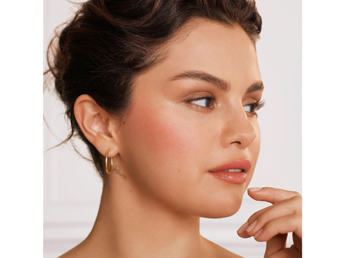 Rare Beauty label detail focusing on shade name and finish for clear product identification