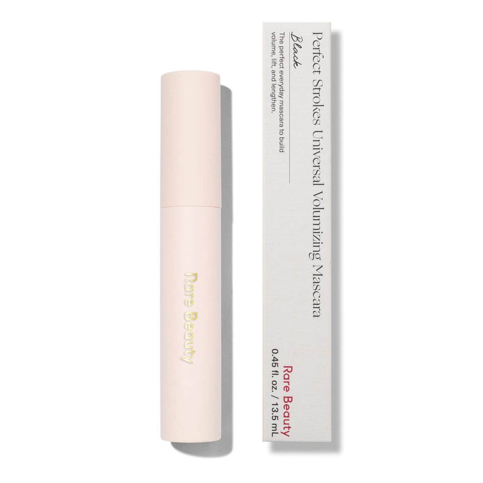 Rare Beauty mascara tube front view showing sleek packaging and instant product recognition