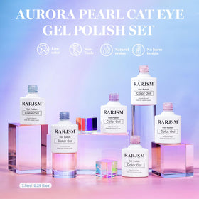 RARJSM nails in lifestyle setting showcasing magnetic cat-eye and mermaid sparkle