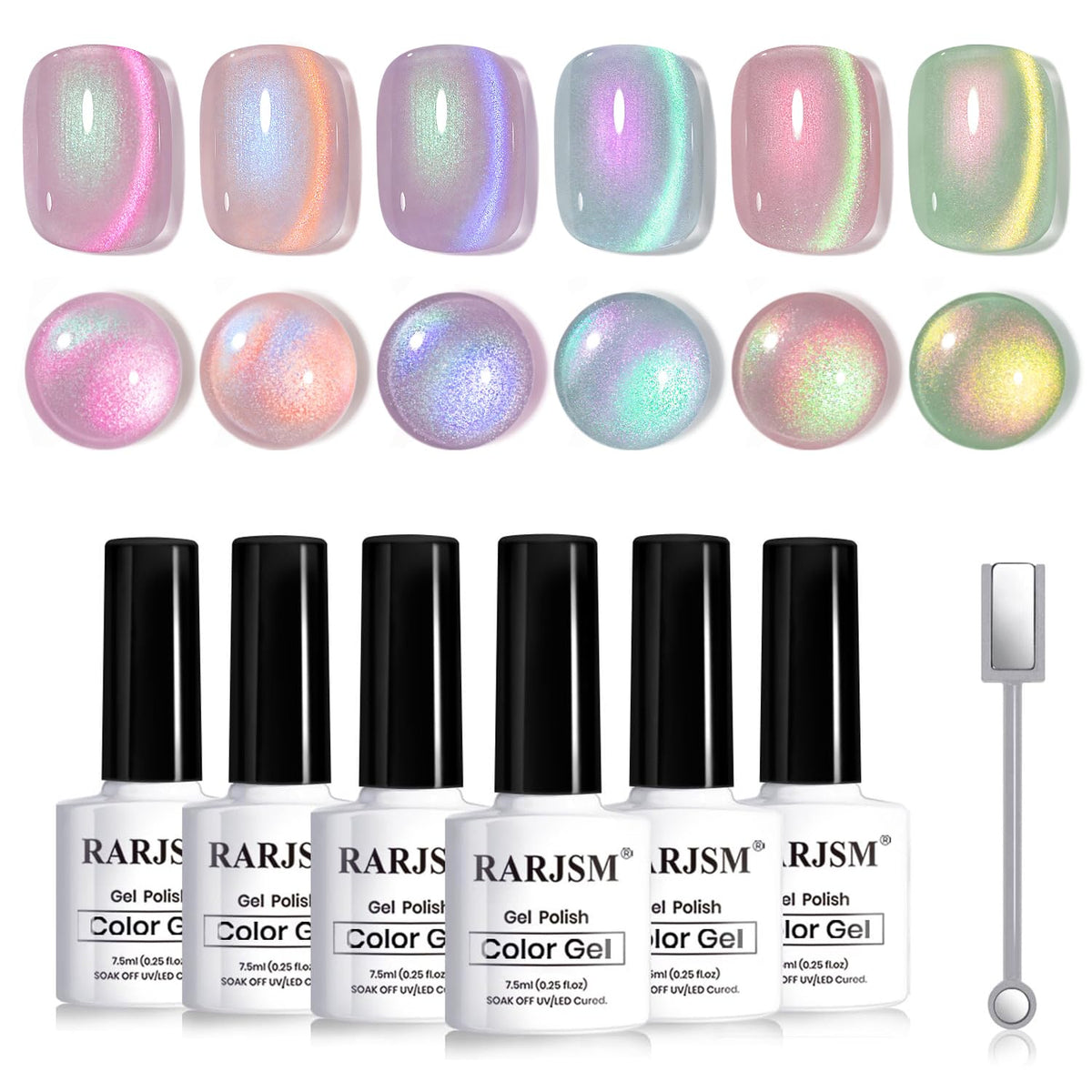 RARJSM set front packaging showing six aurora cat eye bottles and magnet for easy selection