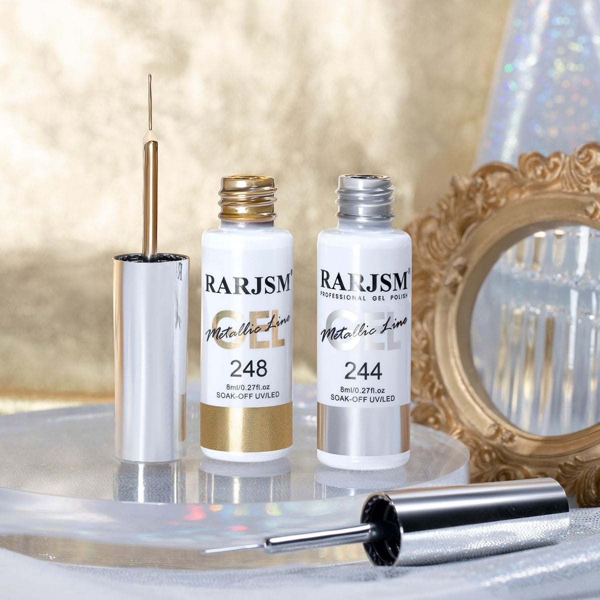 RARJSM bottles side by side showing size and convenient built-in brushes