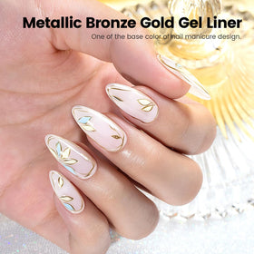 RARJSM bronze gold chrome stroke on nail showing reflective depth and metallic accent benefit