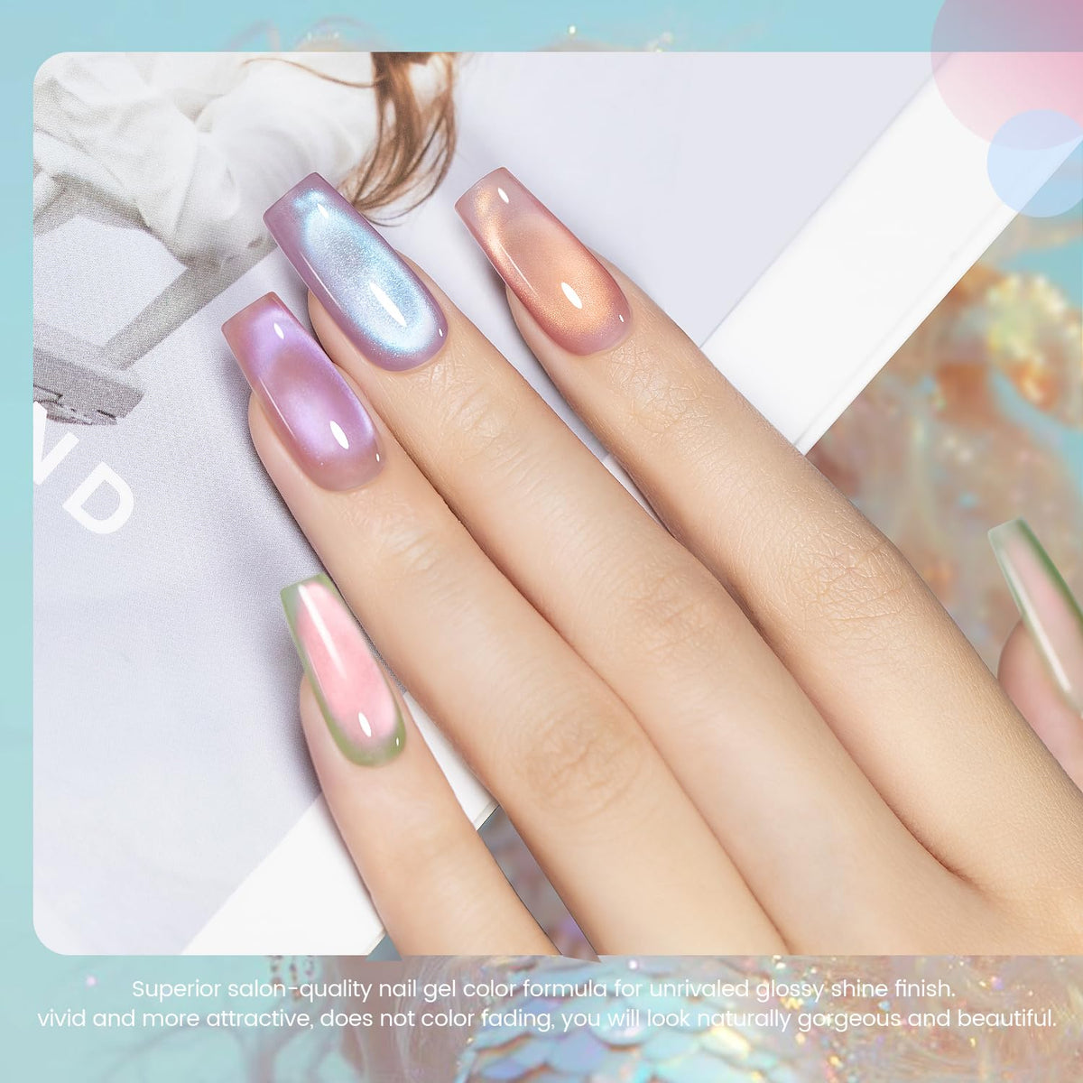 RARJSM close-up of glittery gel texture and magnetic shimmer, highlights sparkle and depth