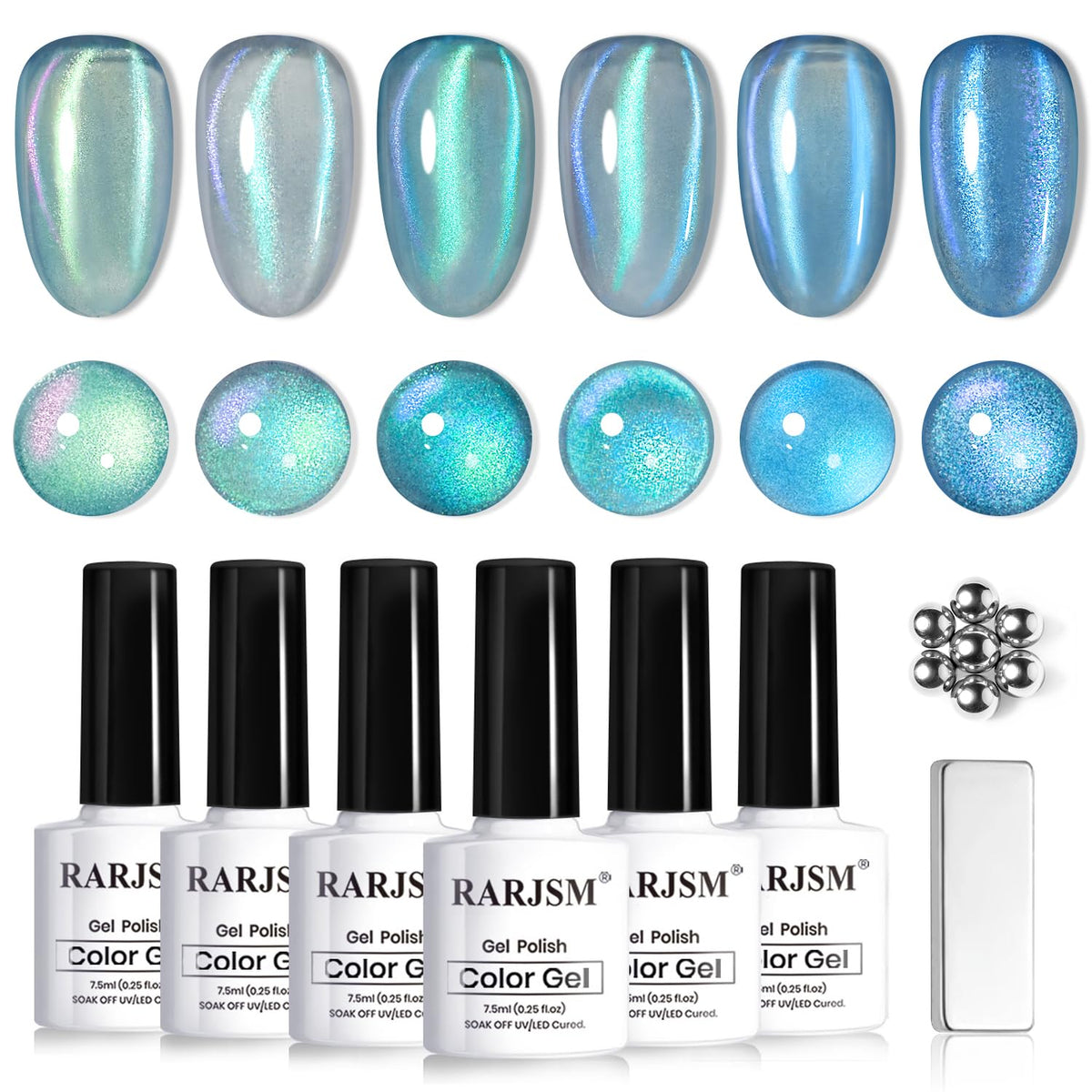 RARJSM front packaging showing six reflective cat eye gel bottles