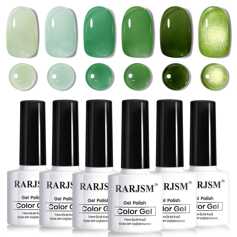 RARJSM front packaging showing six green jelly gel bottles and elegant layout benefit clarity