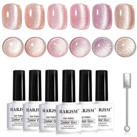 RARJSM front packaging showing six nude cat eye bottles and magnet, salon-ready look