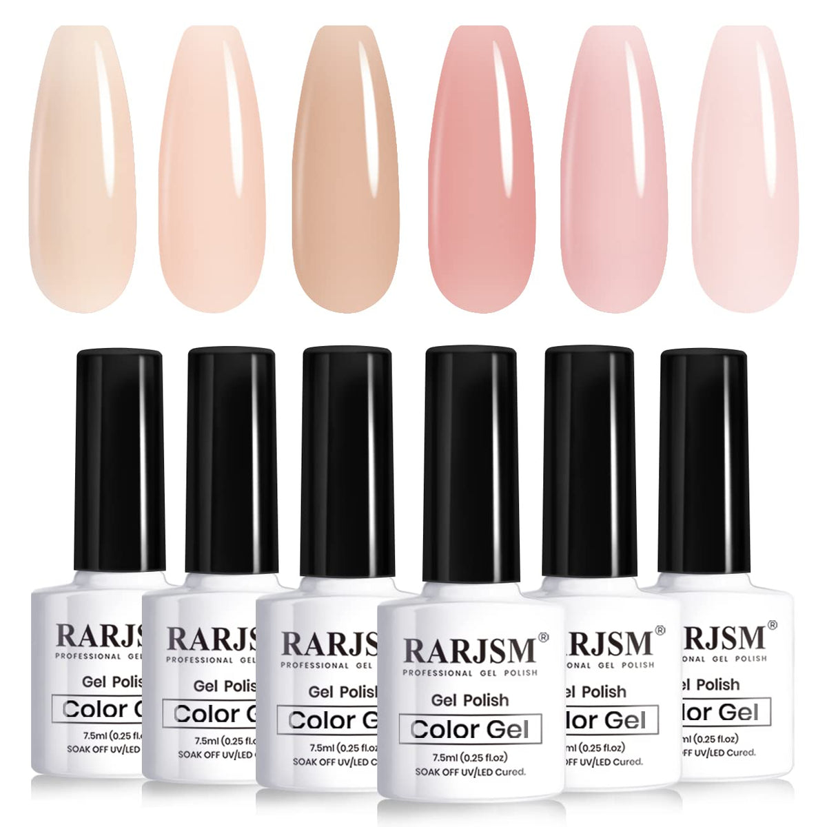 RARJSM front packaging showing all six translucent gel bottles and labels