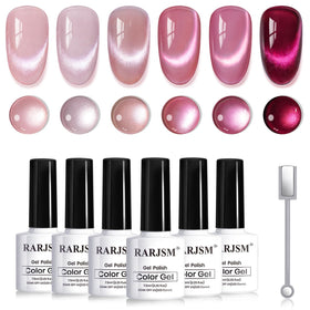 RARJSM bottles front view showing six pink cat-eye shades and shimmer