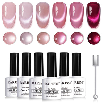 RARJSM bottles front view showing six pink cat-eye shades and shimmer