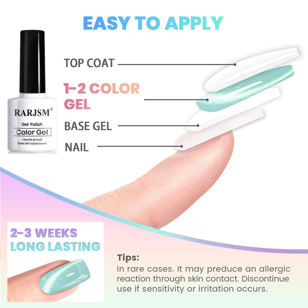 RARJSM 7.5ml bottle held in hand for size comparison, convenient for home and salon kits