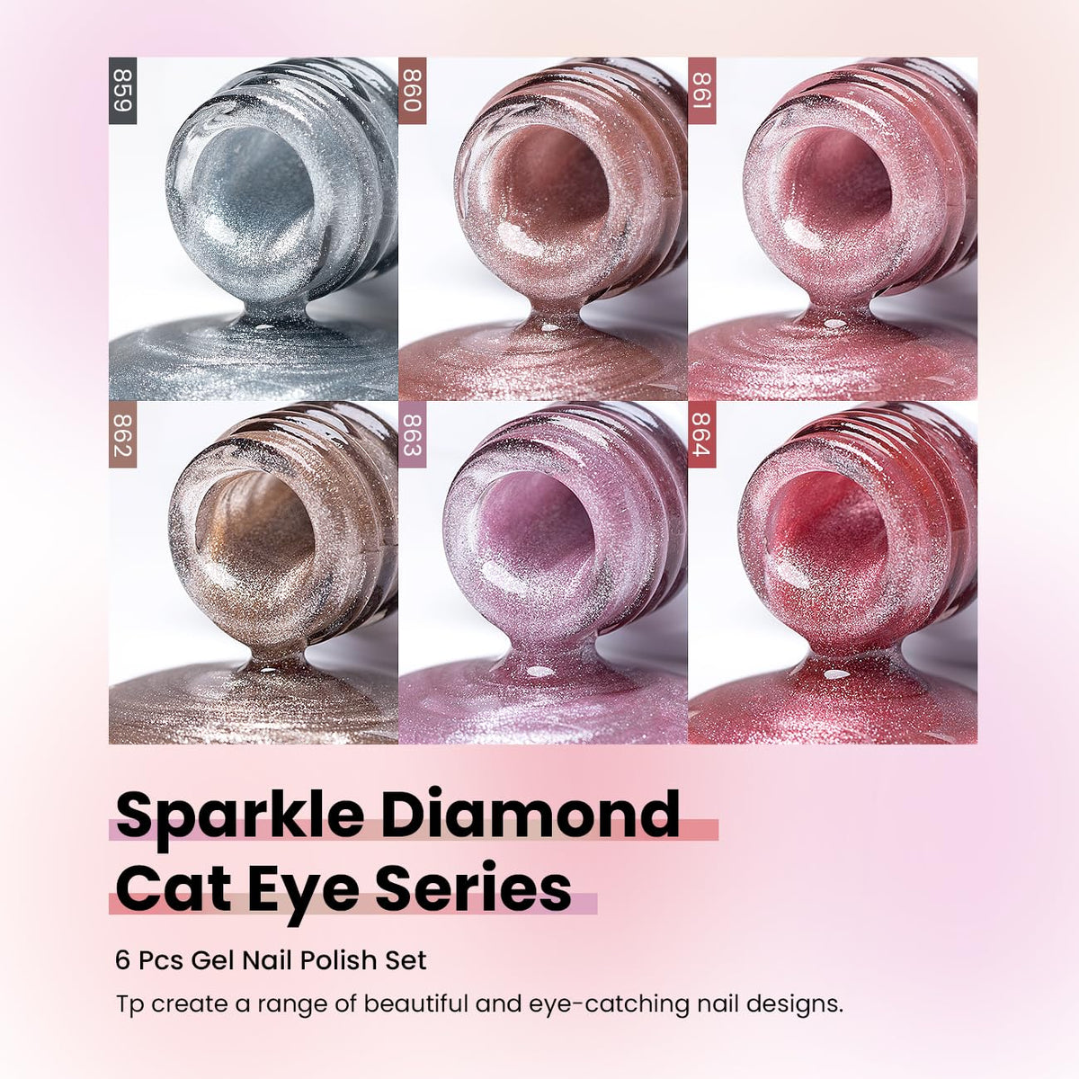 RARJSM swatches on hand illustrating six nude and glitter shades for versatile looks