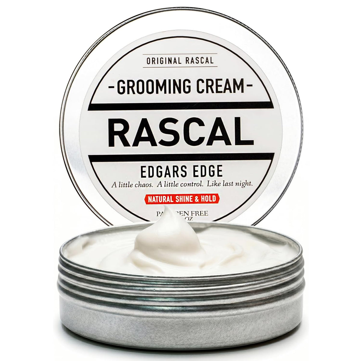 Rascal jar front view showing grooming cream for easy identification and shelf appeal