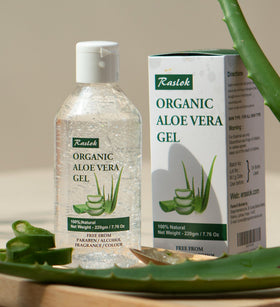 Raslok aloe vera gel 7.7 oz size and open contents for easy portioning