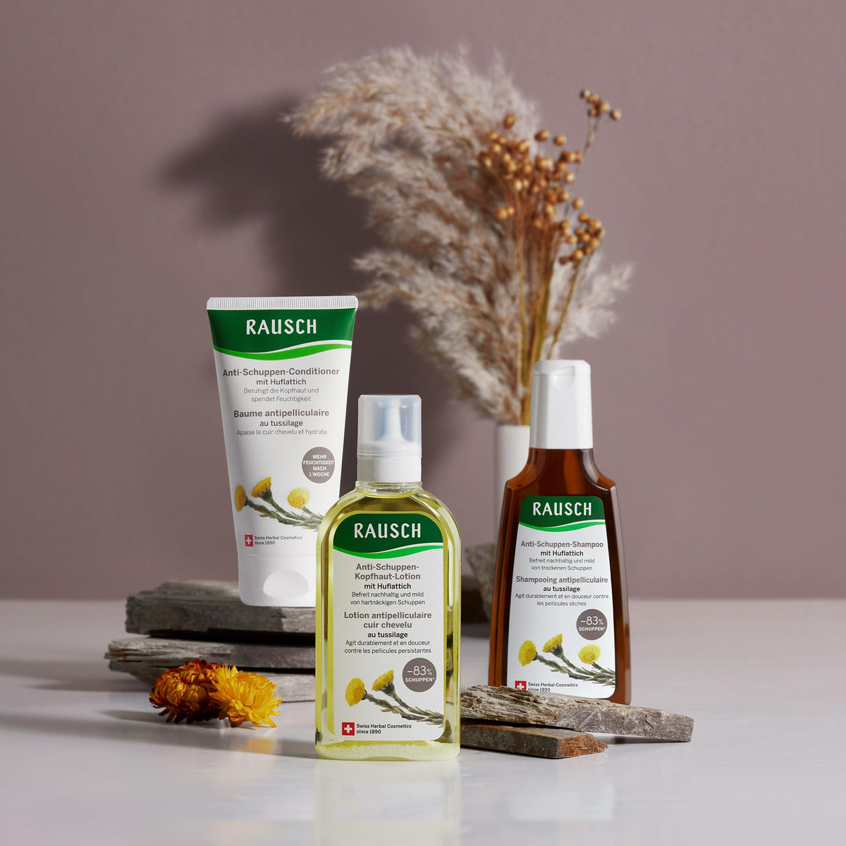 Rausch shampoo in shower scene showing practical in-shower use and comfort benefit