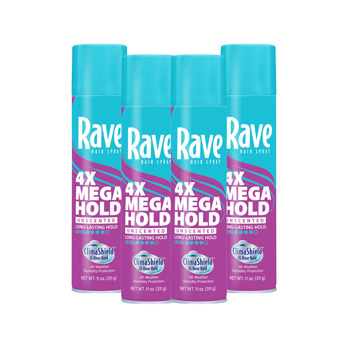 rave front packaging aerosol showing sleek can and unscented design for confidence