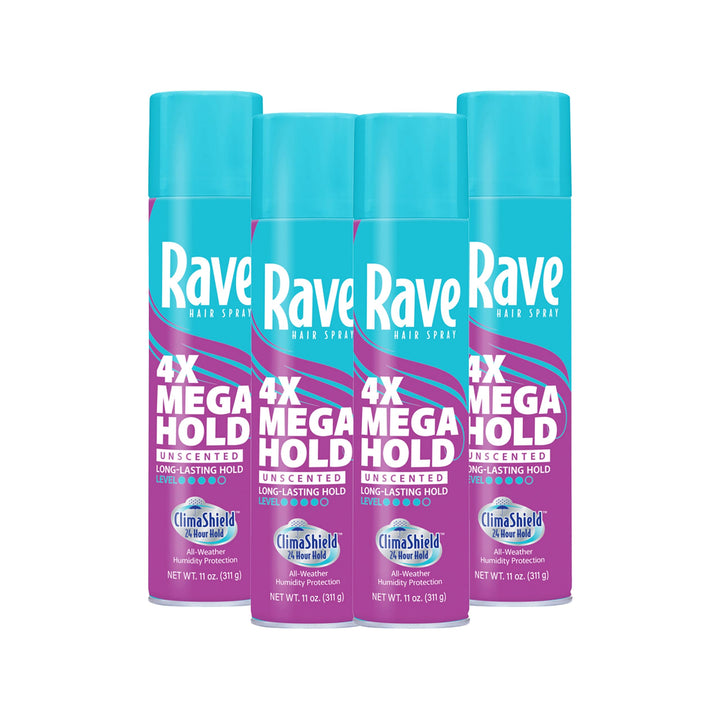 rave front packaging aerosol showing sleek can and unscented design for confidence