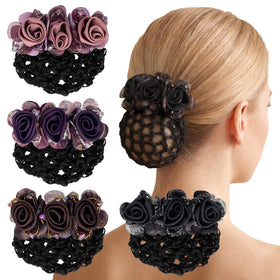 Ravlzors front packaging view showing four floral bun covers, neat storage benefit