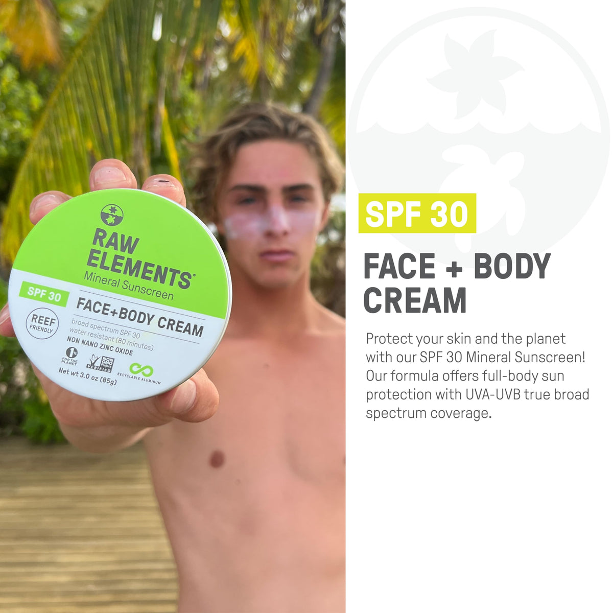 Raw Elements being applied to face for quick mineral sun protection