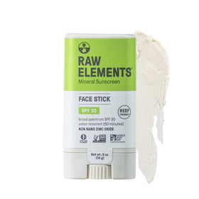Raw Elements face stick front view showing compact travel-friendly design and easy application